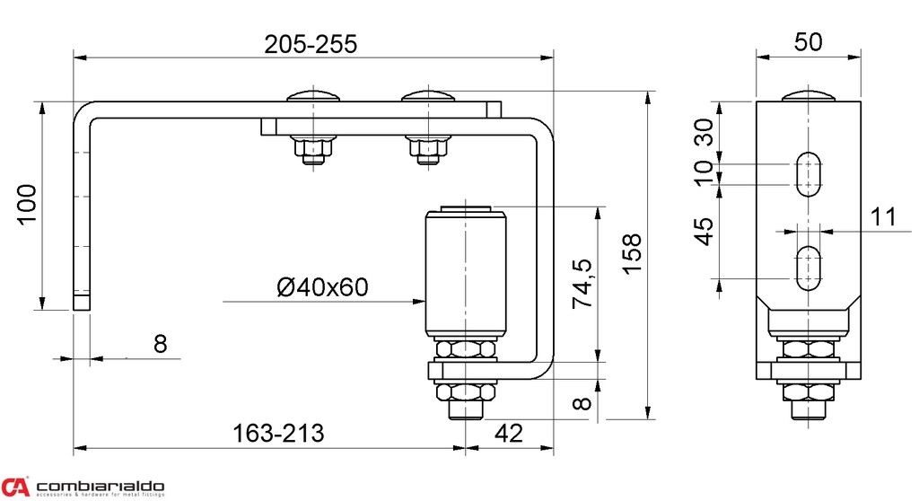 Horné vedenie brány s nylonovým kolieskom 40x60mm