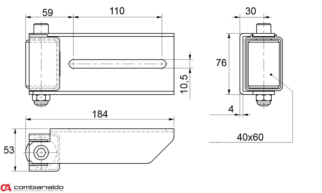 Horné vedenie brány s nylonovým kolieskom 40x60mm a krytom