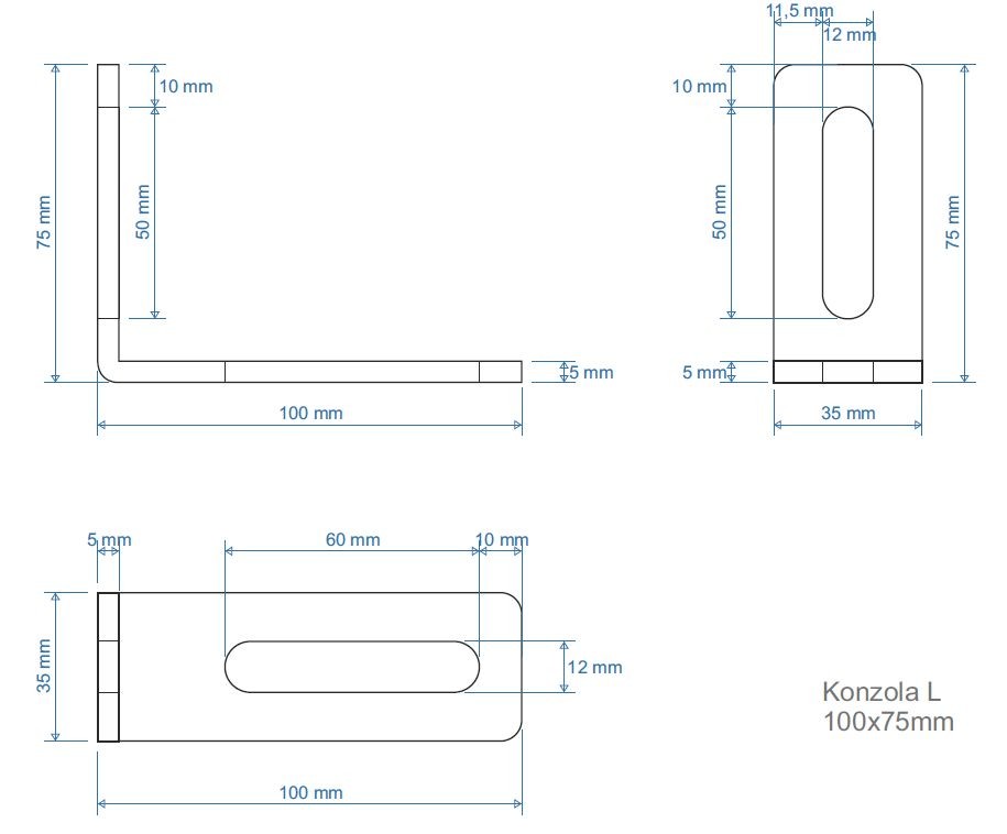 Uholník (95x72mm /35x5mm) pre vodiace koliesko