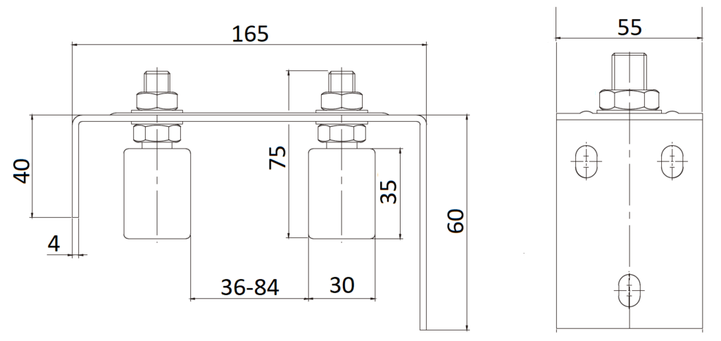 Horné vedenie brány 165x75x55mm, nastaviteľná šírka