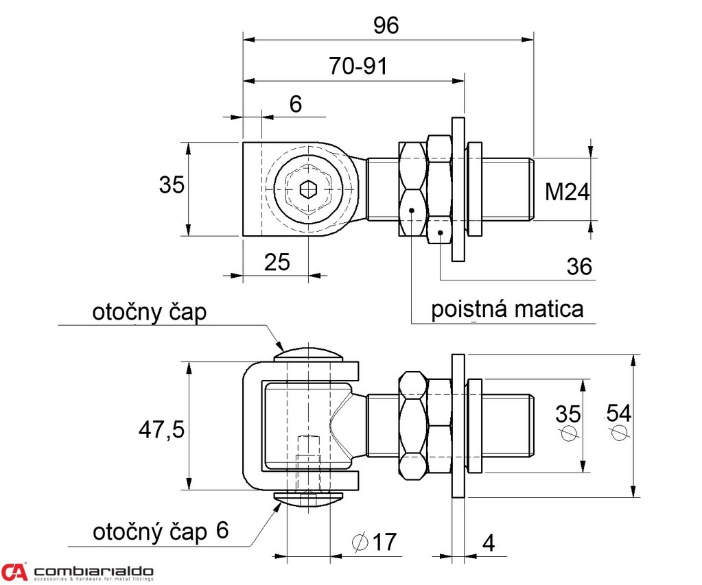 Záves nastaviteľný s kontramaticou (závit: M24)
