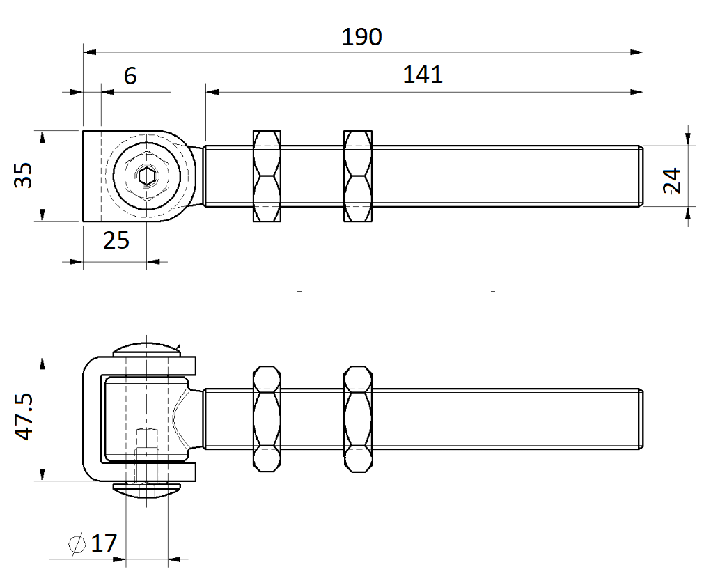 Záves nastaviteľný s kontramaticou, (závit: M24)