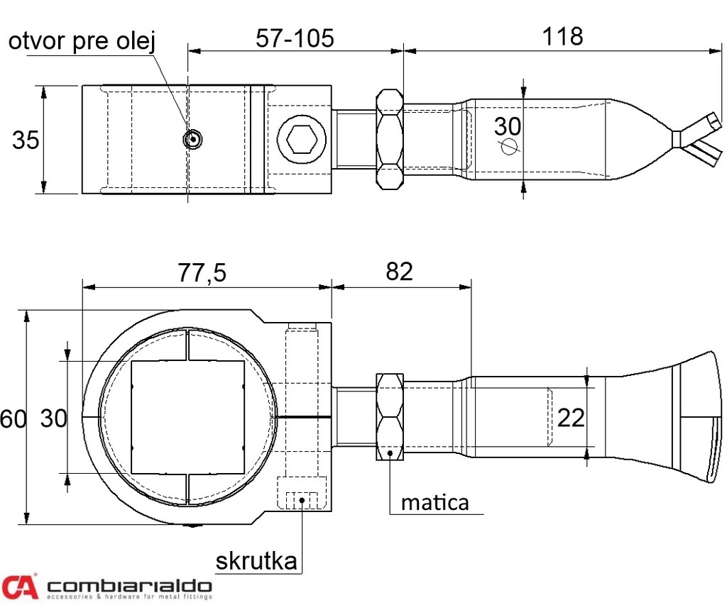 Záves M22 na upnutie štvorhranu 30x30mm, na chemické kotvenie