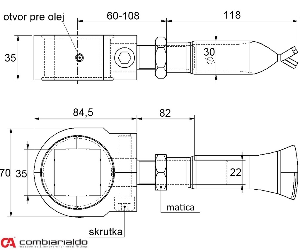 Záves M22 na upnutie štvorhranu 35x35mm, na chemické kotvenie