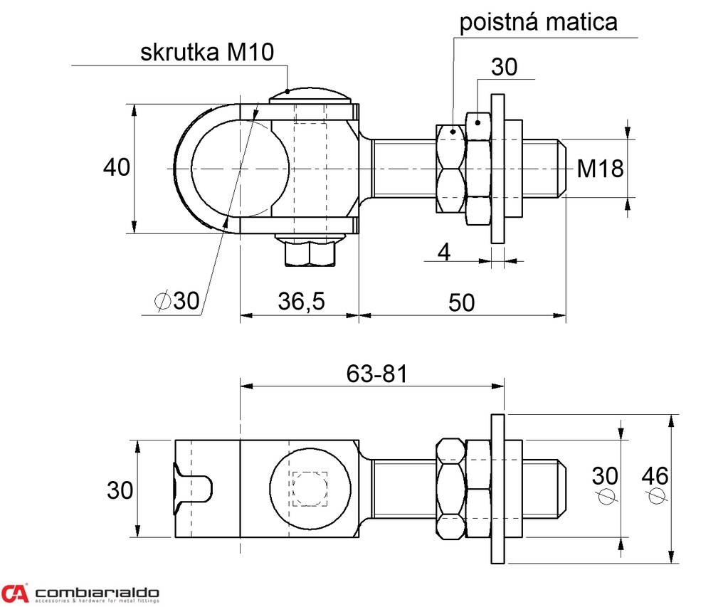 Záves nastaviteľný M18, navárací
