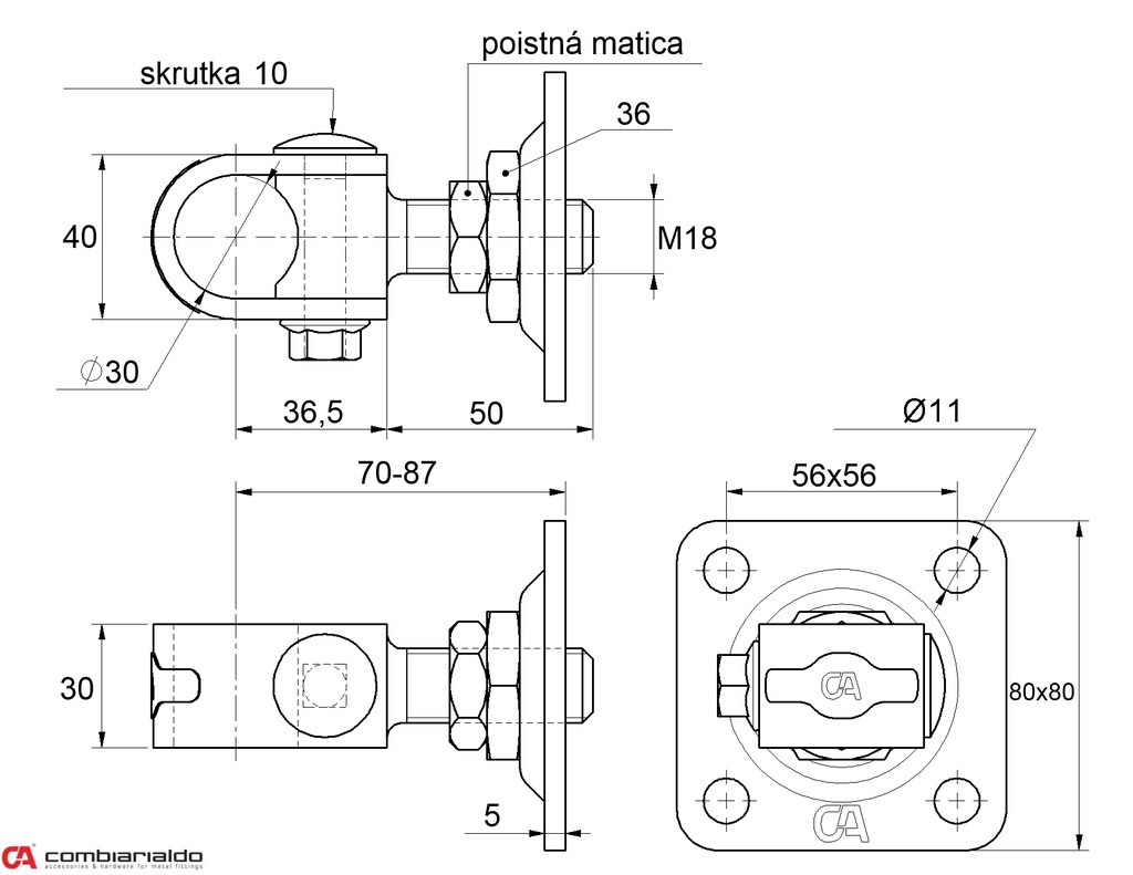 Záves M18 s platňou M18 80x80mm