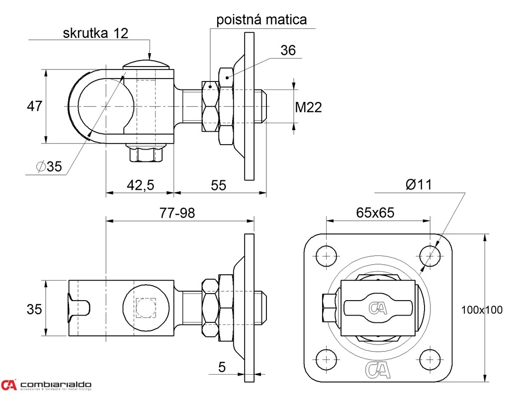 Záves M22 s platňou M18 100x100mm