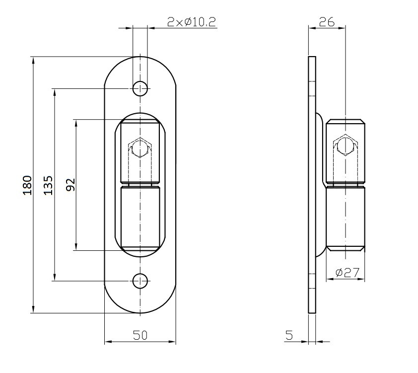 Pánt 190x50x5 mm, ø 27mm, bez povrchovej úpravy