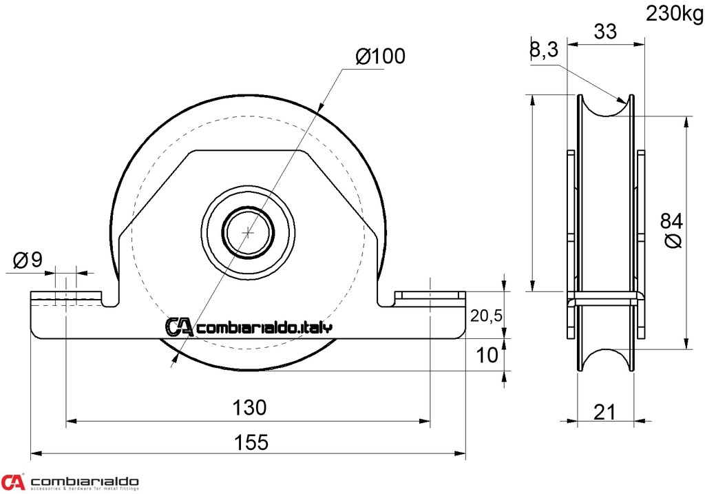Vodiaca kladka ø 100mm pre zapustenie do jokla, U16 profil, nosnosť 230kg