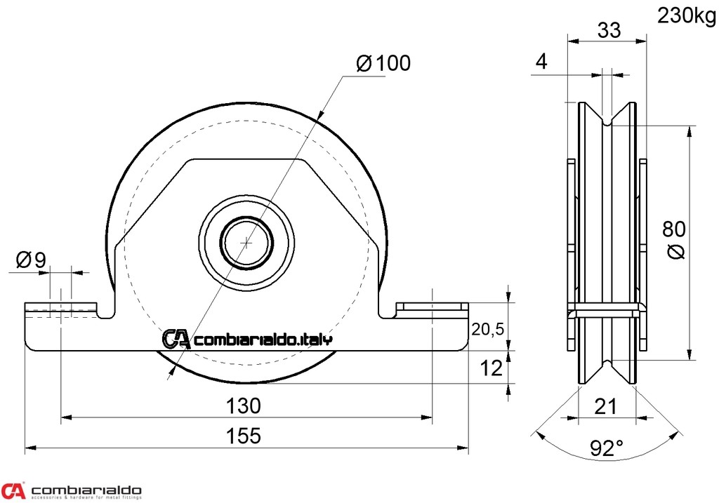 Vodiaca kladka ø 100mm pre zapustenie do jokla, V profil, nosnosť 210kg