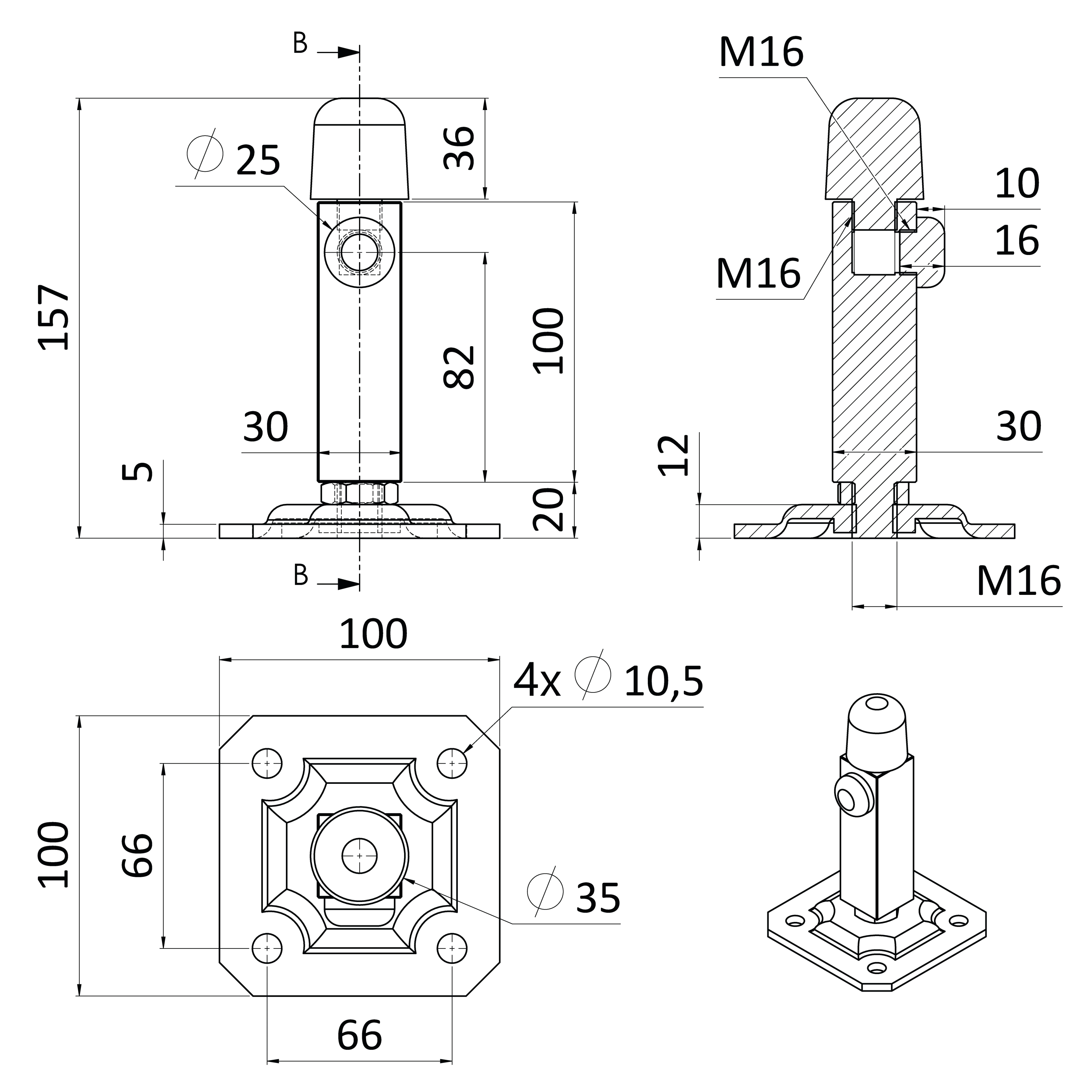 Variabilný doraz posuvných brán, platňa 100x100mm