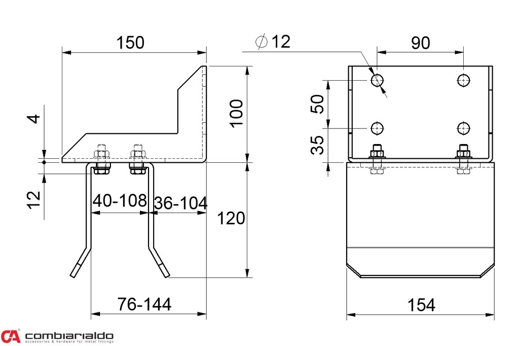 Doraz na bránu vrchný nastaviteľný 155x150x220x4mm