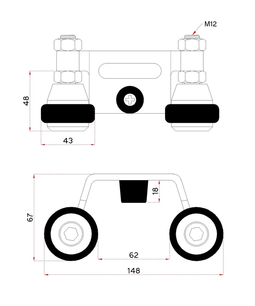 Horný doraz s vodiacimi gumovými kolieskami (60mm)