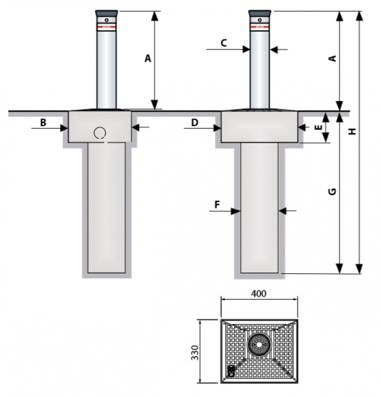 FADINI CORAL 1050 Elektro-hydraulický výsuvný stĺp, priemer 100mm, výsuv 500mm, hmotnosť 86kg, LED