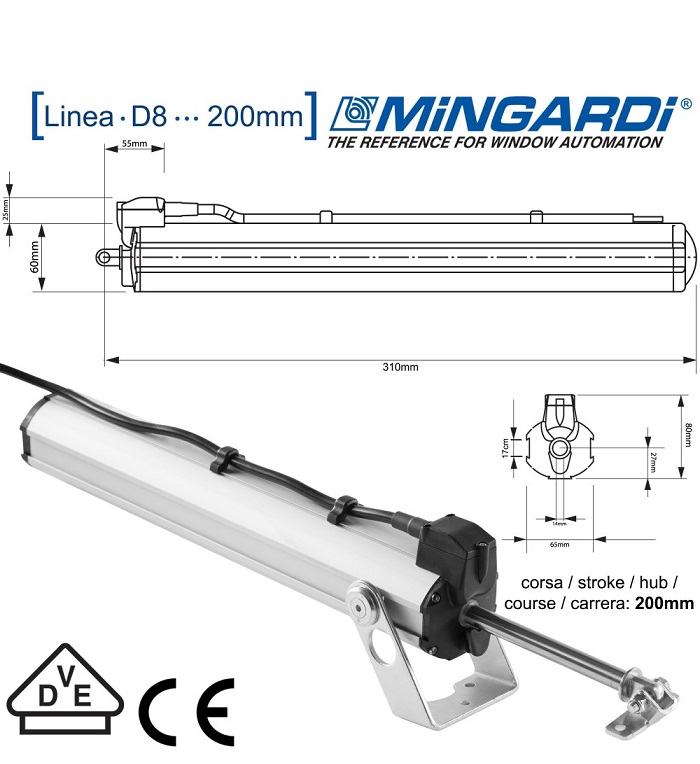 MIINGARDI Linea D8, 230V, 175W, zdvih 200mm, 500N