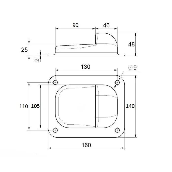 Doraz koncový pre krídlovú bránu 140x160mm, uchytenie na skrutky
