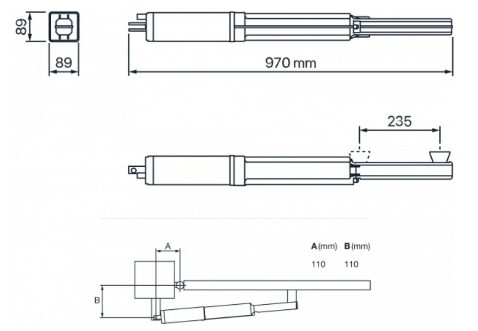FADINI HINDI 880 - Hydraulický pohon krídlových brán pravý, 230 V, do 2,3 m/400 kg