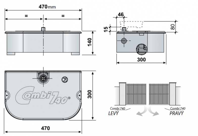 FADINI COMBI 740 - hydraulický podzemný pohon krídlových brán, 230V do 3m/700 kg